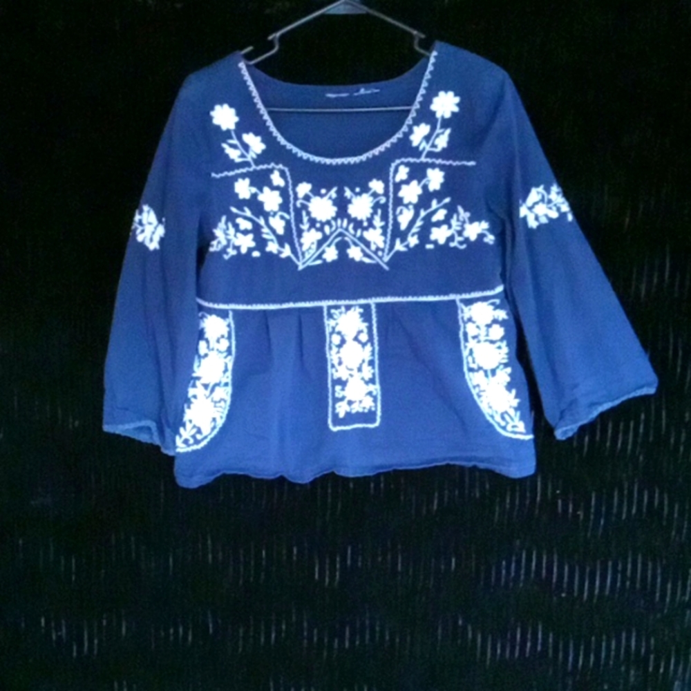Navy blue embroidered